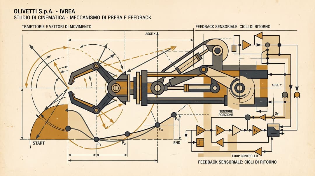 Kinematic vectors and mechanical gripper illustration