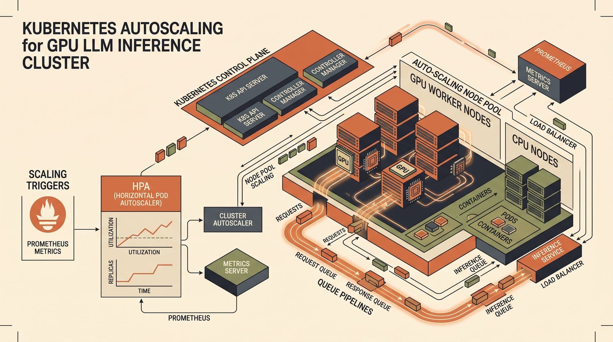 LLM Autoscaling and Cold Starts in Kubernetes: Architecture, KEDA Metrics, Model Weight Caching, and Ephemeral GPU Provisioning