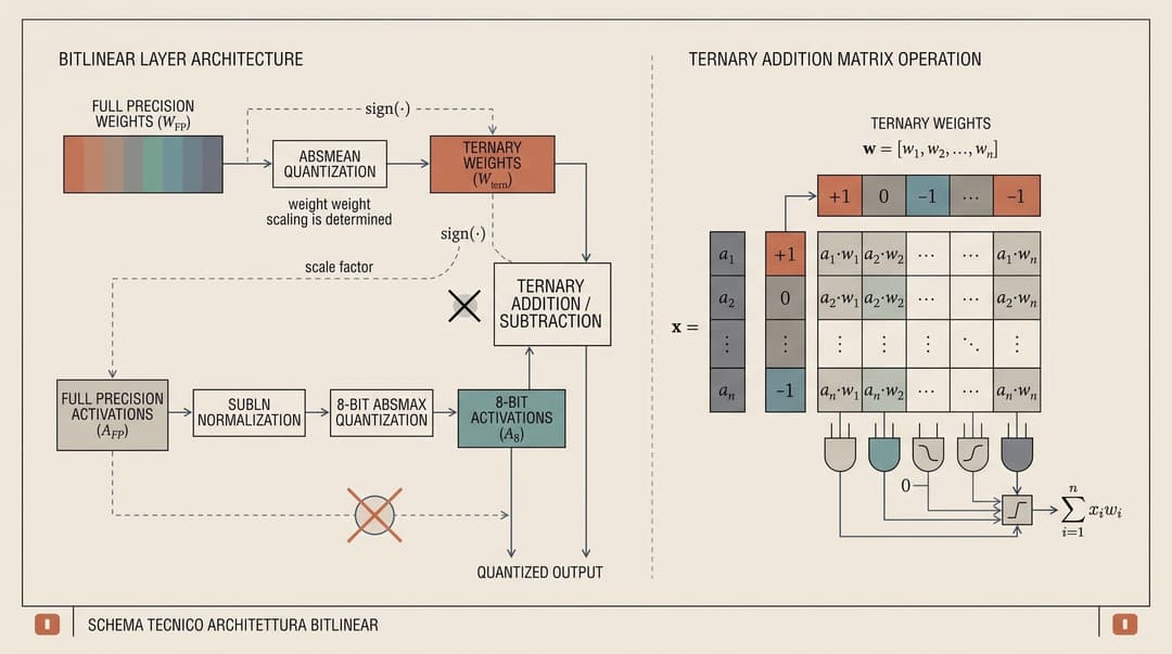 BitLinear layer architecture and ternary addition mechanics