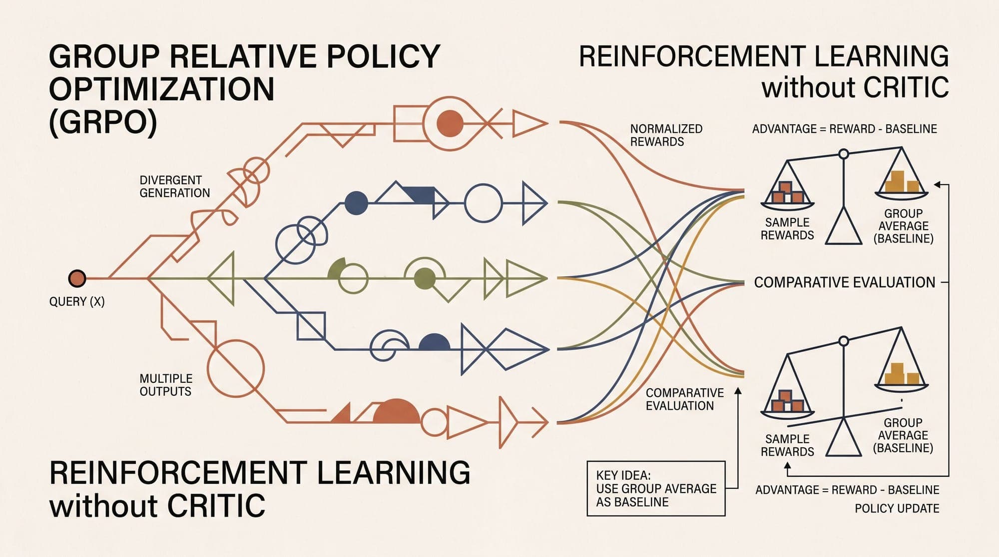 Group Relative Policy Optimization (GRPO): Mathematical Foundations, Critic-Free Advantage Estimation, Group Reward Normalization, and Reinforcement Learning with Verifiable Rewards