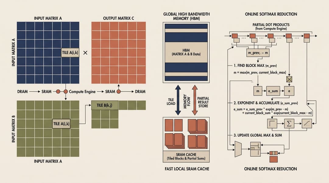 FlashAttention GPU memory hierarchy and tiling architecture