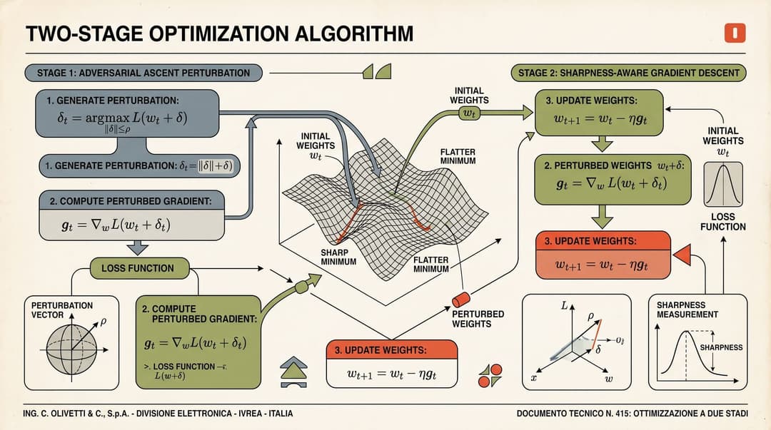 Two-Stage Optimization Flowchart of Sharpness-Aware Minimization