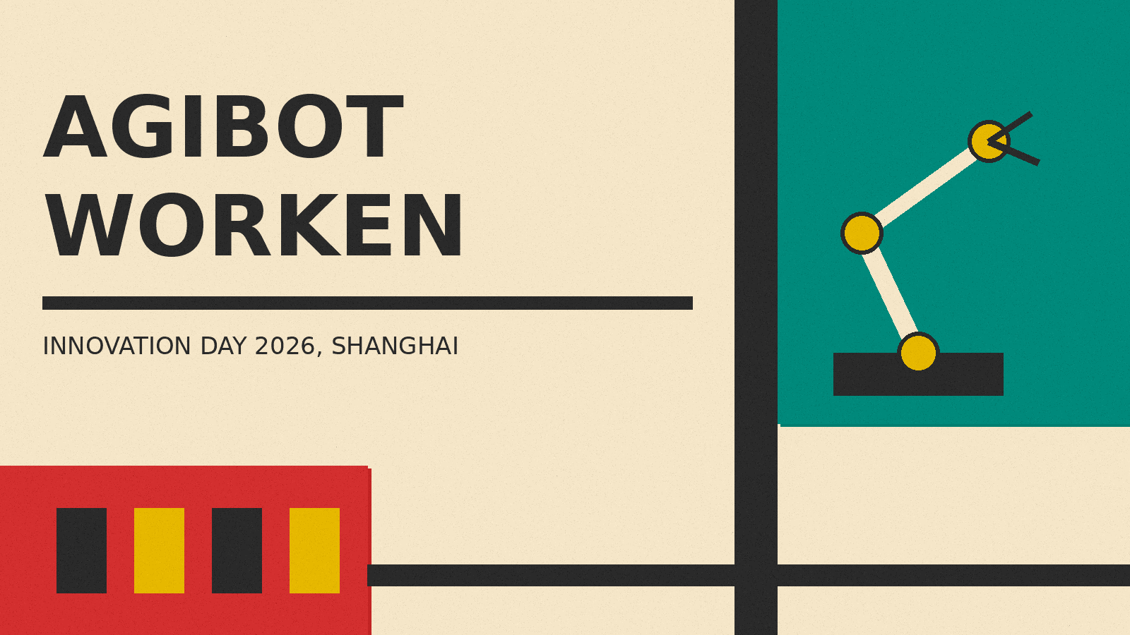 Olivetti-style cover reading AGIBOT WORKEN with a robot arm icon and charcoal rules on cream paper