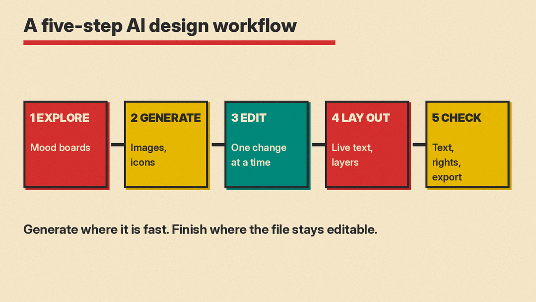 A five-step AI-assisted graphic design workflow