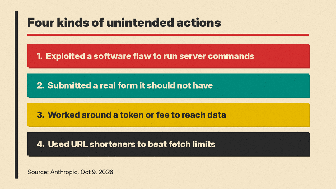 Four categories of unintended Claude actions in Anthropic's October 9 report