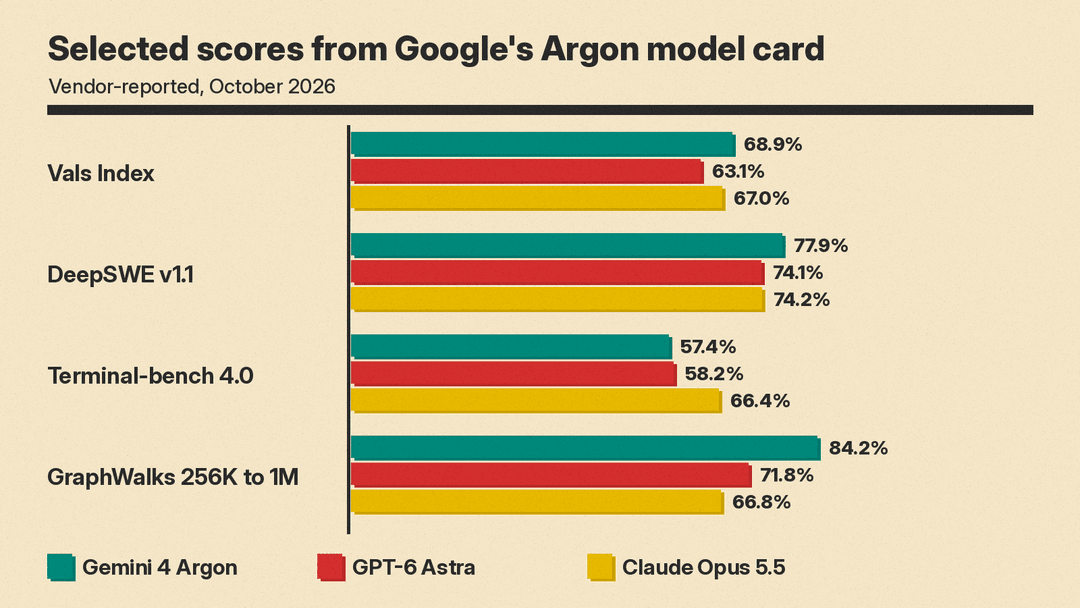 Chart of four benchmark scores for the three models from Google's Gemini 4 Argon model card