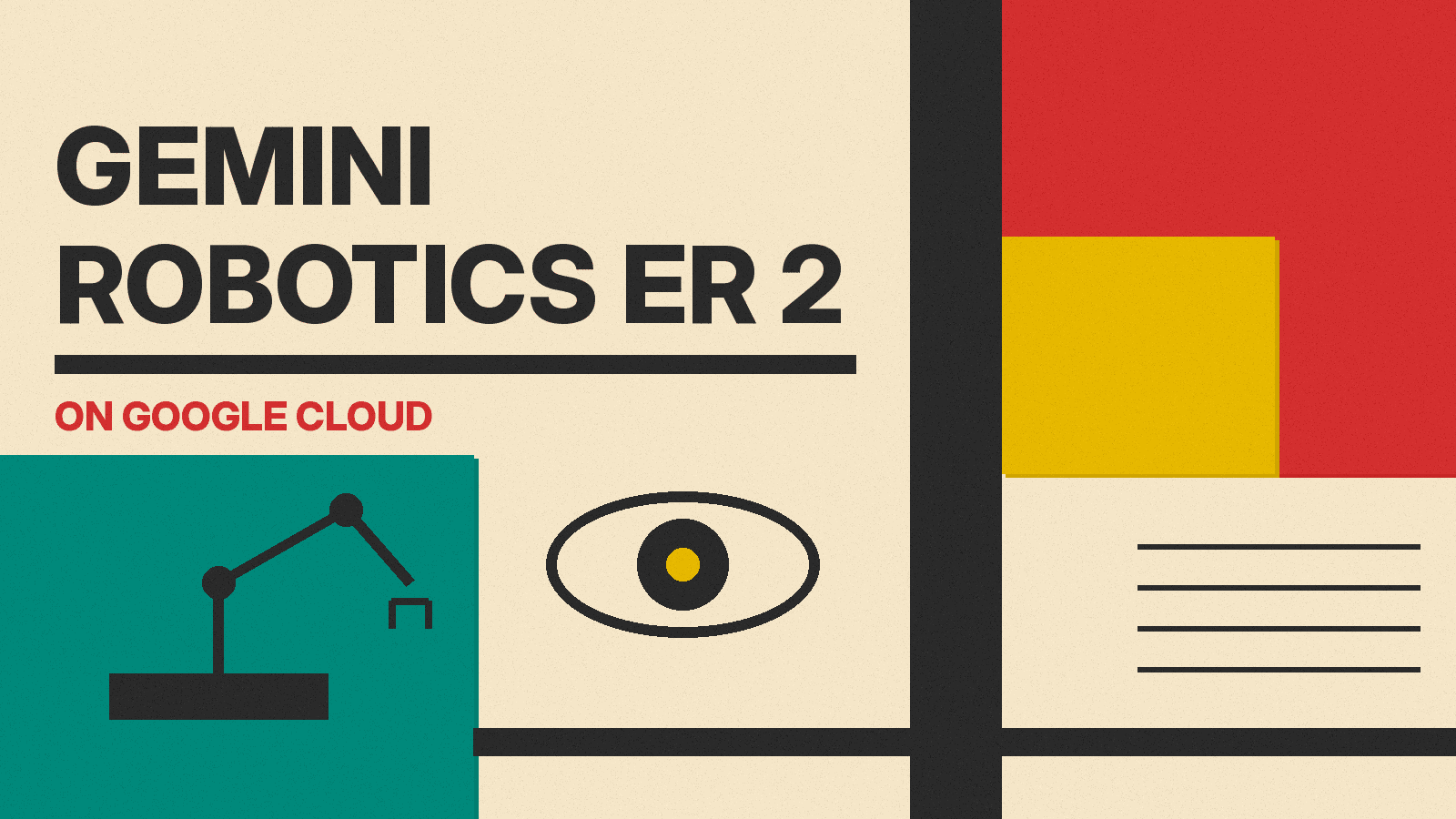Olivetti-style cover reading Gemini Robotics ER 2 on Google Cloud, with a robot arm and a camera eye icon on color blocks