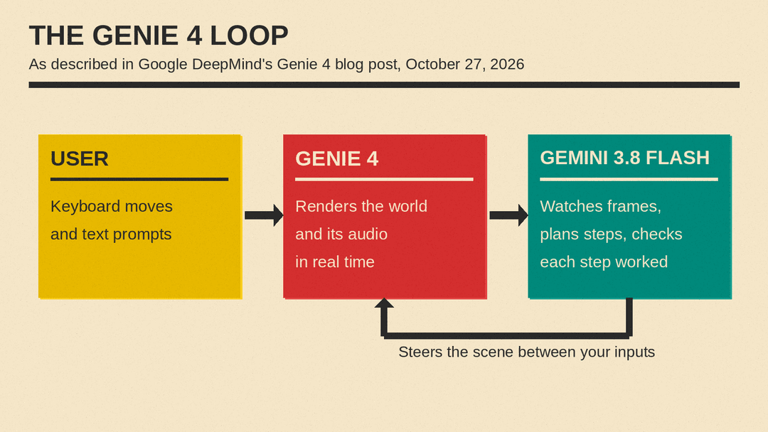How Genie 4 and Gemini 3.8 Flash work together, as DeepMind describes it