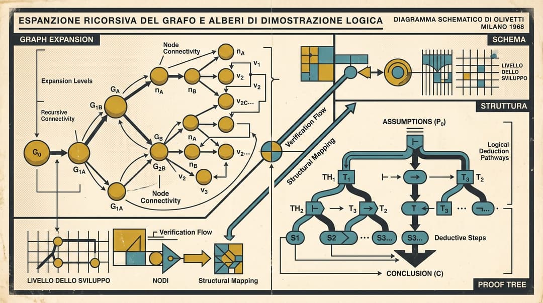 Schematic representation of recursive proof graph expansion and Lean formal verification
