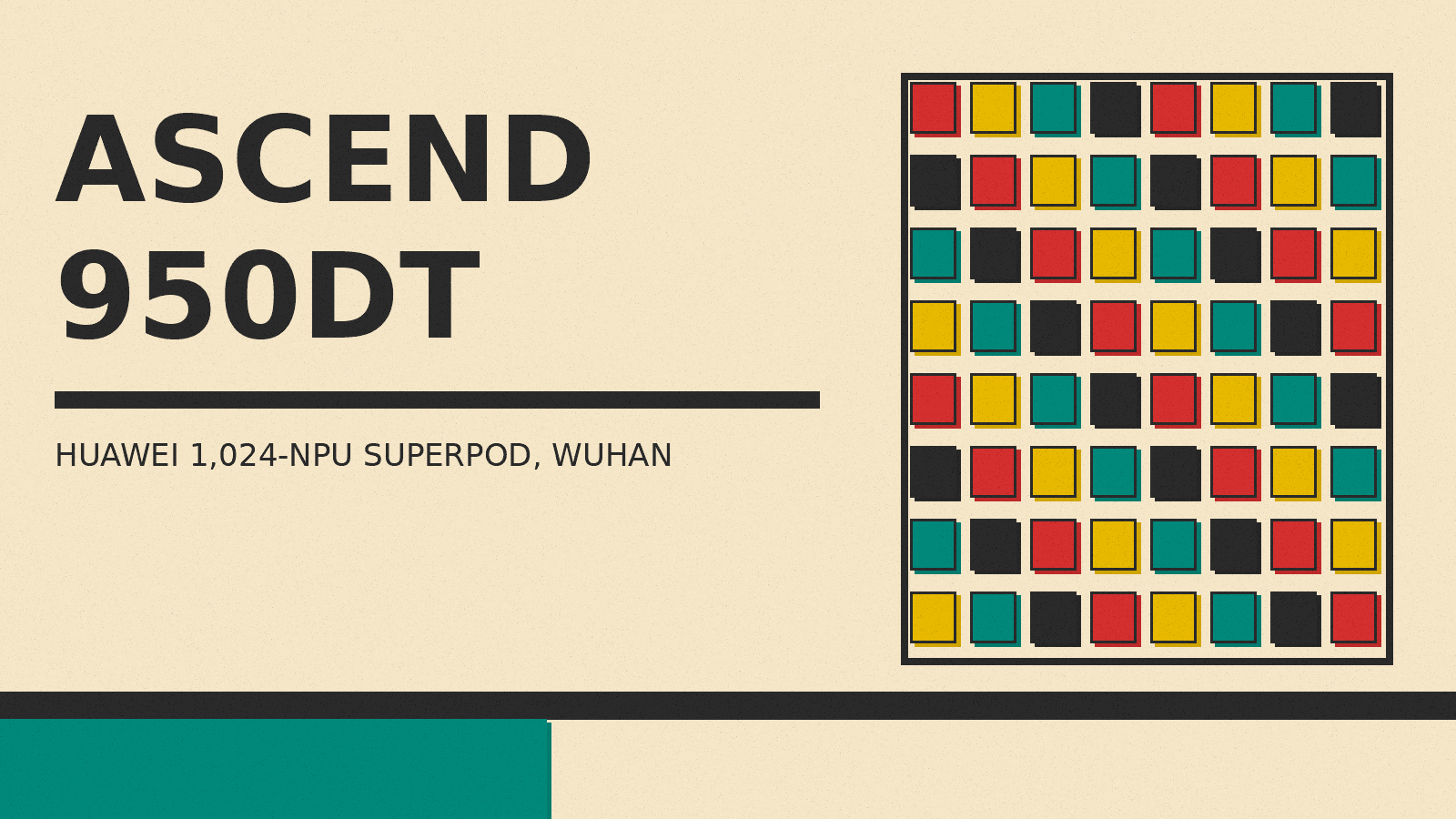 Olivetti-style cover reading ASCEND 950DT with a grid of colored chip blocks inside a charcoal frame on cream paper