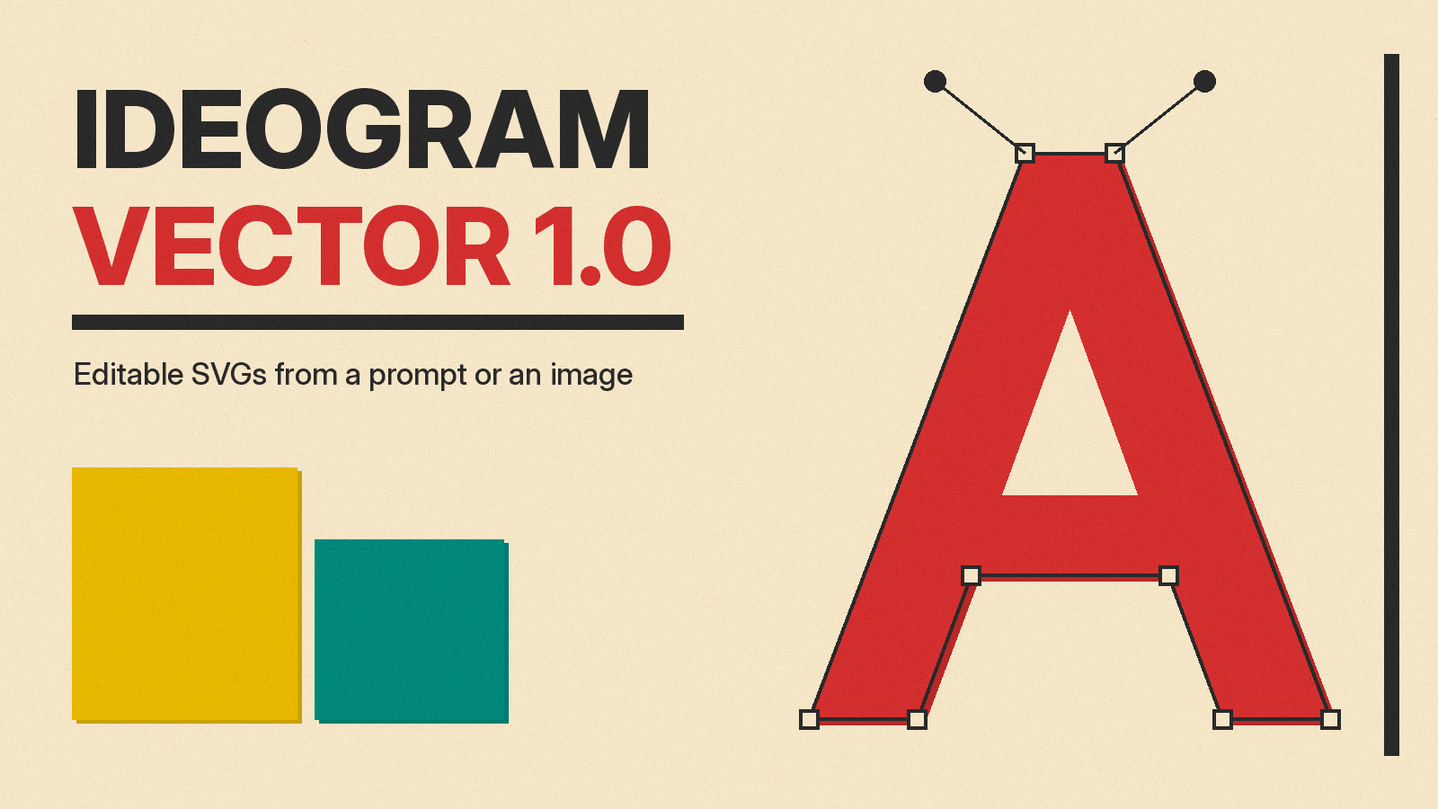 Olivetti-style cover reading IDEOGRAM VECTOR 1.0, with a bold letter shape outlined by vector anchor points and handles