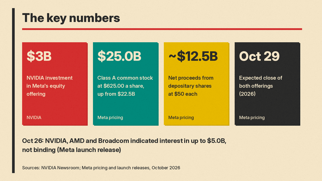 Key numbers from the NVIDIA and Meta announcement and the Meta offering pricing