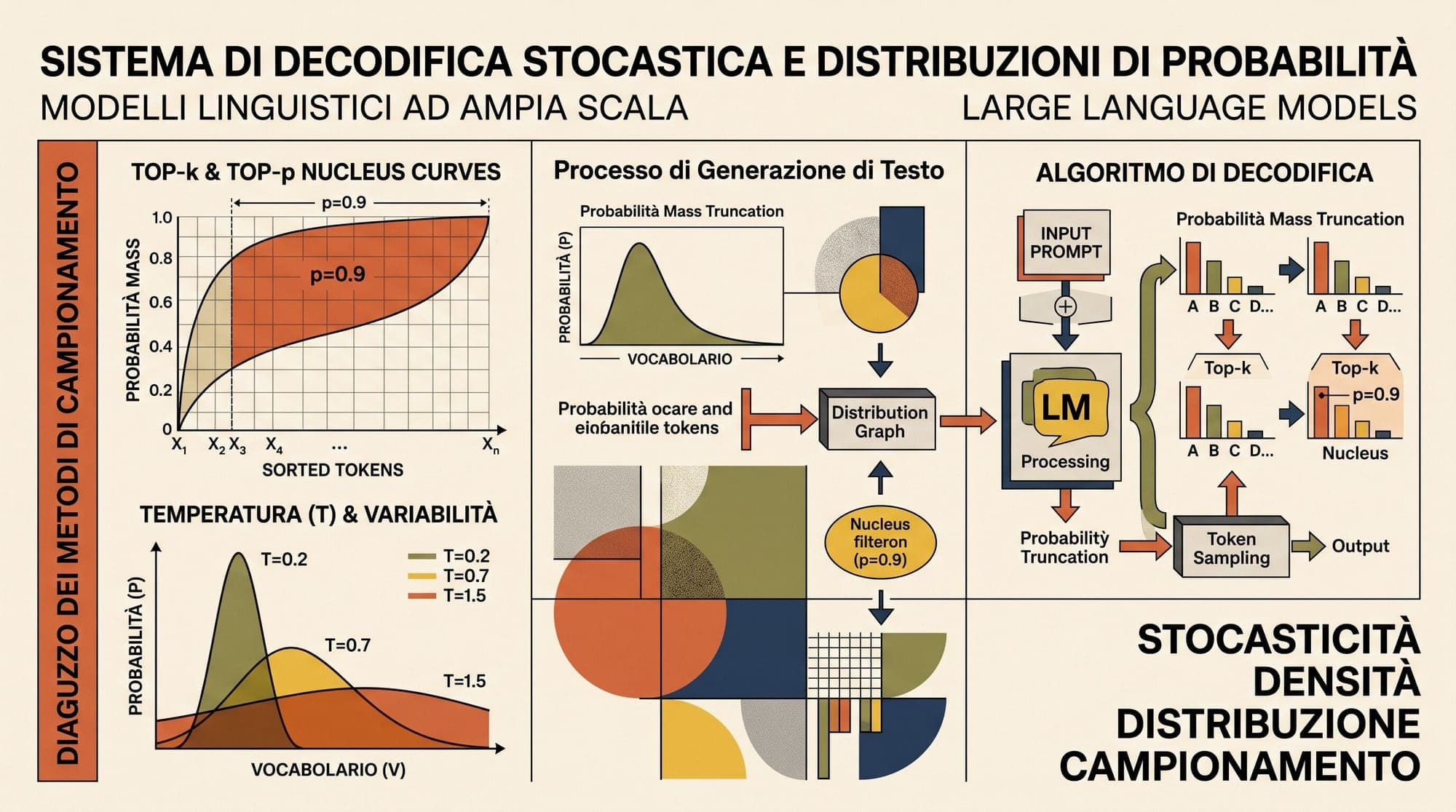 Stochastic Decoding Strategies in Large Language Models: Mathematical Foundations of Temperature Scaling, Top-k, Nucleus (Top-p), Typical Sampling, and Min-p