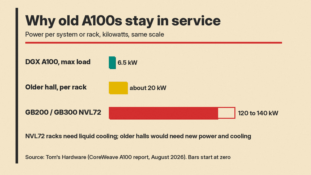 Why old A100s stay in service: rack power by generation