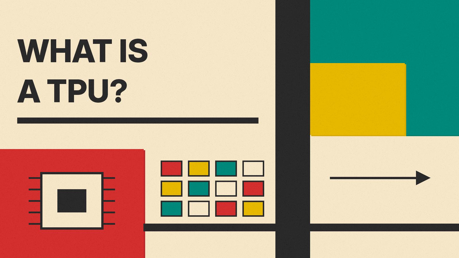 Olivetti-style cover reading What Is a TPU, with a chip icon and a grid of squares on red, mustard and teal blocks