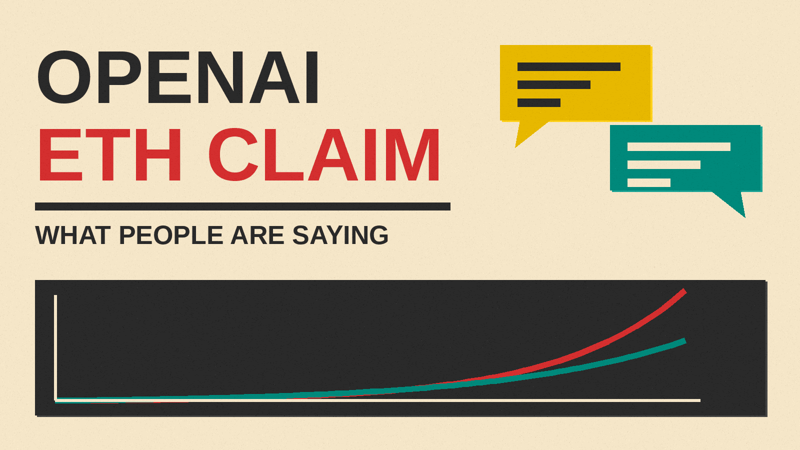Olivetti-style cover reading OpenAI ETH Claim, What People Are Saying, with speech bubbles and a curve bending below a steep exponential line